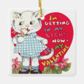 ヴィンテージレトロバレンタインデー食べ物ネコのアイスクリーム セラミックオーナメント (正面)