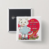 ヴィンテージレトロバレンタインデー食べ物ネコのアイスクリーム 缶バッジ (正面&裏面)