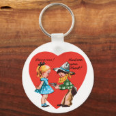 ヴィンテージレトロバレンタインデー,カウボーイと女の子 キーホルダー (正面)