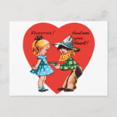 ヴィンテージレトロバレンタインデー，カウボーイと女の子 シーズンポストカード (正面)