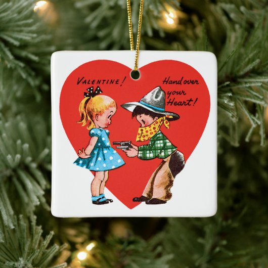 ヴィンテージレトロバレンタインデー，カウボーイと女の子 セラミックオーナメント (ツリー)