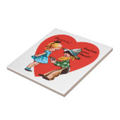 ヴィンテージレトロバレンタインデー,カウボーイと女の子 タイル (側面)