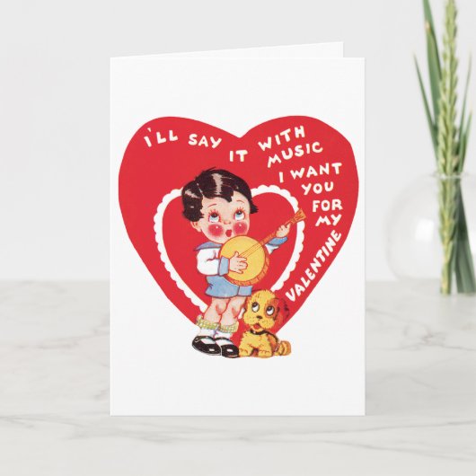 ヴィンテージレトロバレンタインデー，ボーイミュージックバンジョー シーズンカード (正面)