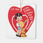 ヴィンテージレトロバレンタインデー,ボーイミュージックバンジョー セラミックオーナメント (左)