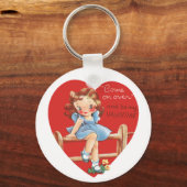 ヴィンテージレトロバレンタインデー、女の子のフェンス キーホルダー (正面)