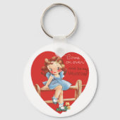 ヴィンテージレトロバレンタインデー、女の子のフェンス キーホルダー (裏面)