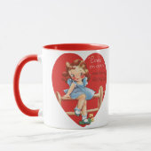 ヴィンテージレトロバレンタインデー、女の子のフェンス マグカップ (左)