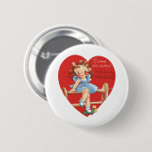 ヴィンテージレトロバレンタインデー、女の子のフェンス 缶バッジ (正面&裏面)