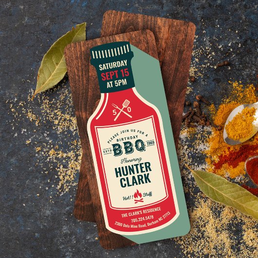 ヴィンテージレトロバーベキューソースボトル誕生日 招待状