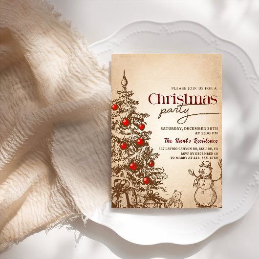 ヴィンテージレトロパインツリークリスマスホリデーパーティー 招待状