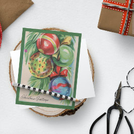 ヴィンテージレトロパインブランチボールクリスマスグリーティング シーズンポストカード