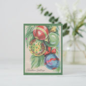 ヴィンテージレトロパインブランチボールクリスマスグリーティング シーズンポストカード (スタンド正面)