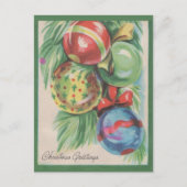 ヴィンテージレトロパインブランチボールクリスマスグリーティング シーズンポストカード (正面)