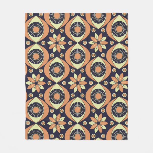 ヴィンテージレトロパターンのオレンジと黄色 フリースブランケット (正面)