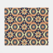 ヴィンテージレトロパターンのオレンジと黄色 フリースブランケット (正面(横))