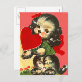 ヴィンテージレトロパピーとハートバレンタインカード シーズンポストカード (正面/裏面)