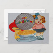 ヴィンテージレトロパピーとワッフルアイアンバレンタインカー シーズンポストカード (正面/裏面)