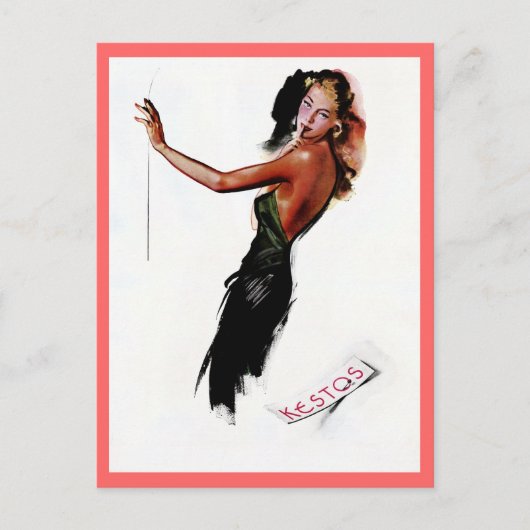 ヴィンテージレトロパリナイトガウンファッションスケッチ広告 ポストカード (正面)