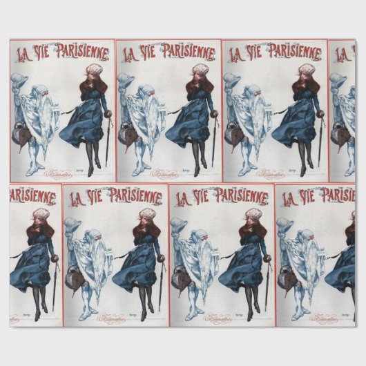 ヴィンテージレトロパリフランスクリスマスアート ラッピングペーパー (フラット)