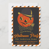 ヴィンテージレトロパンプキンマンとパイプハロウィーン 招待状 (正面)