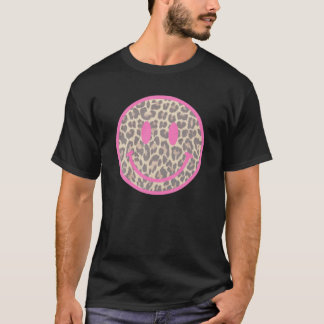 ヴィンテージレトロヒョウ印刷スマイリーフェイス80年代90年代 Tシャツ