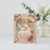 ヴィンテージレトロビクトリアンカップルハートバレンタイン シーズンポストカード (スタンド正面)