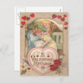 ヴィンテージレトロビクトリアンカップルハートバレンタイン シーズンポストカード (正面/裏面)