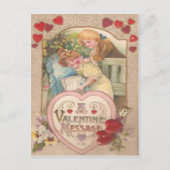 ヴィンテージレトロビクトリアンカップルハートバレンタイン シーズンポストカード (正面)