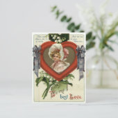 ヴィンテージレトロビクトリアンガールバレンタインカード シーズンポストカード (スタンド正面)