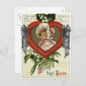 ヴィンテージレトロビクトリアンガールバレンタインカード シーズンポストカード (正面/裏面)