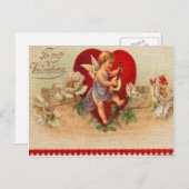 ヴィンテージレトロビクトリアンキューピッドバレンタインカード シーズンポストカード (正面/裏面)