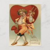 ヴィンテージレトロビクトリアンボーイハートバレンタインカード シーズンポストカード (正面)