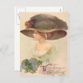 ヴィンテージレトロビクトリアン女性バレンタインカード シーズンポストカード (正面/裏面)