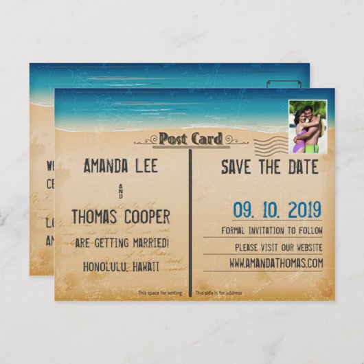 ヴィンテージレトロビーチはがき写真の保存日付 案内ポストカード (正面/裏面)