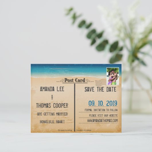 ヴィンテージレトロビーチはがき写真の保存日付 案内ポストカード (スタンド正面)