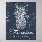 ヴィンテージレトロビーチパイナップルファミリー名 ポスター (正面)