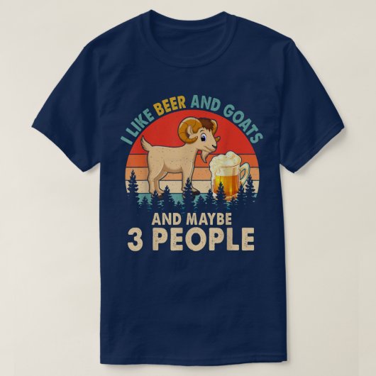 ヴィンテージレトロビールとヤギが好き多分3人 Tシャツ (デザイン正面)