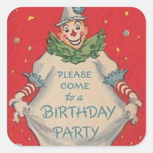 ヴィンテージレトロピエロパーティー招待状 スクエアシール (正面)