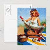 ヴィンテージレトロピクニックピンアップガール ポストカード (正面/裏面)