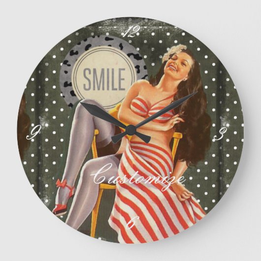 ヴィンテージレトロピンアップイラストレーションThunder_Cove ラージ壁時計 (正面)