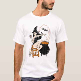 ヴィンテージレトロピンアップウィッチハロウィーンピンナップガールハ Tシャツ