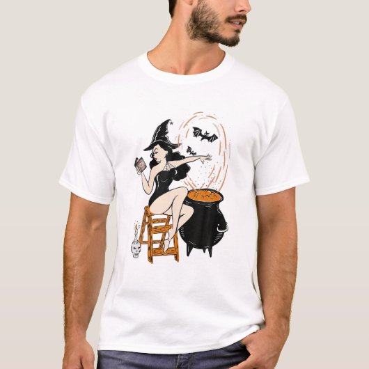 ヴィンテージレトロピンアップウィッチハロウィーンピンナップガールハ Tシャツ (正面)