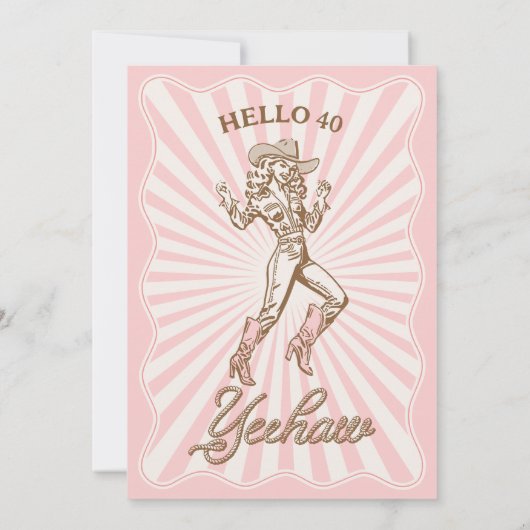 ヴィンテージレトロピンクイーハウ女性のカーボーイ40歳 招待状 (裏面)