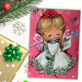 ヴィンテージレトロピンククリスマスエンジェルカスタムズホリデー シーズンカード
