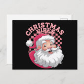 ヴィンテージレトロピンクサンタクリスマス シーズンポストカード (正面/裏面)