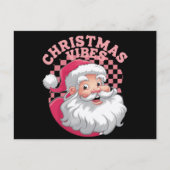 ヴィンテージレトロピンクサンタクリスマス シーズンポストカード (正面)