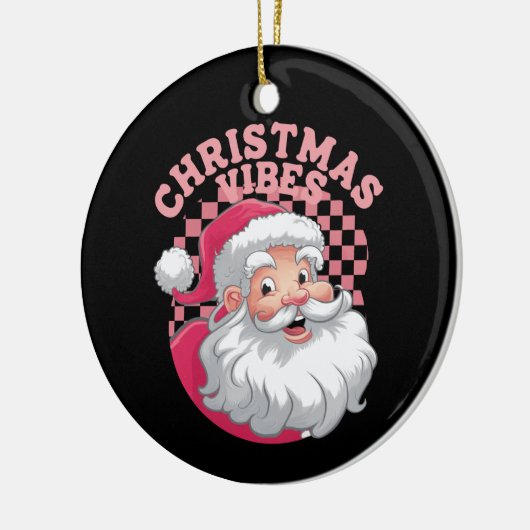 ヴィンテージレトロピンクサンタクリスマス セラミックオーナメント (左)