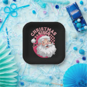 ヴィンテージレトロピンクサンタクリスマス ペーパープレート (パーティー)