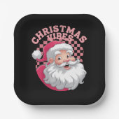 ヴィンテージレトロピンクサンタクリスマス ペーパープレート (正面)