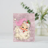 ヴィンテージレトロピンクサンタクロースクリスマス ポストカード (スタンド正面)